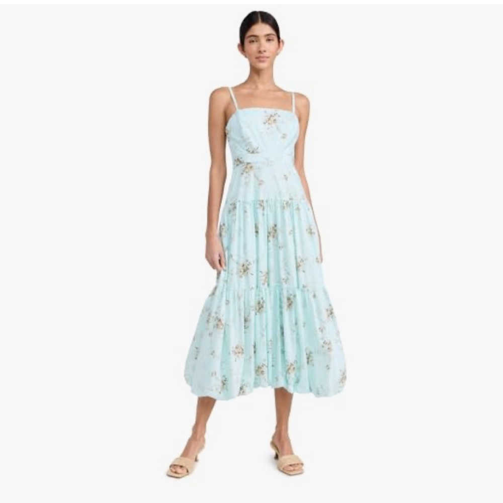 Cinq a Sept Green and Blue Tiered Midi Sundress